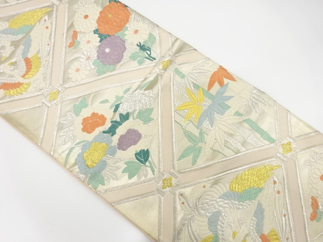 JAPANESE KIMONO / ANTIQUE FUKURO OBI / SILK / WOVEN DIAGONAL STRIPE